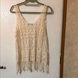 Maurices Ivory Crochet Tank with Fringe